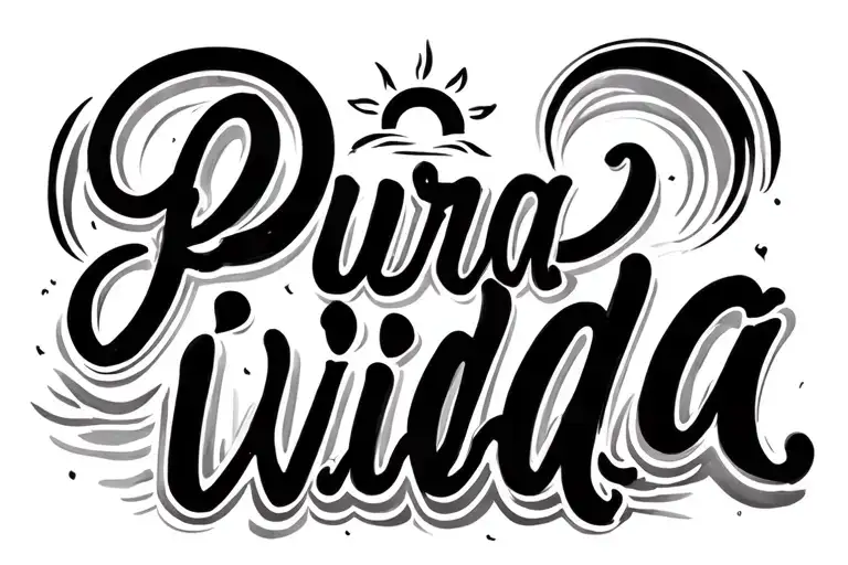 Tiny Pura Vida In Cursive Writing With A Tiny Half Sun Coming Out The Top Of It