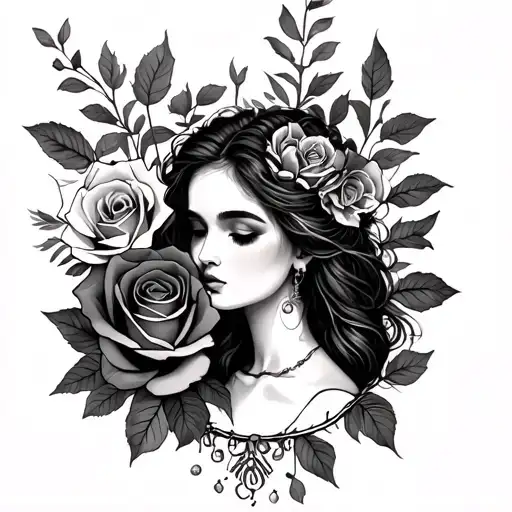 Tattoo Design In The Shape Of A Girl And Rose