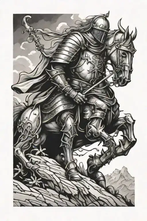 Knight Kneeling Atop A Mountain Of M Bodies