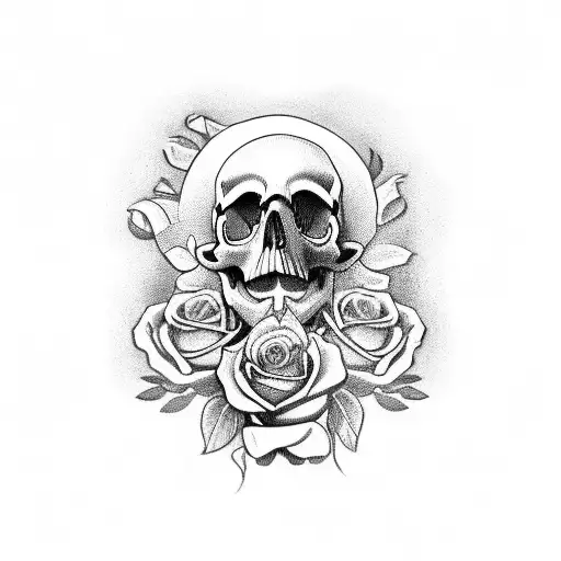 Skull Rosas Y Flamas