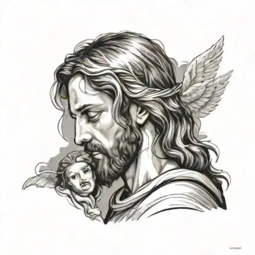 Jesus Looking Down On Boy