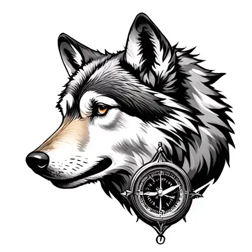 Wolf & Bear Head Time Piece And Compass