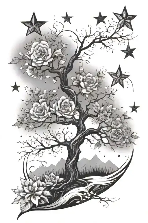 Floral Ranks Fullsleeve Stars Tree Sky