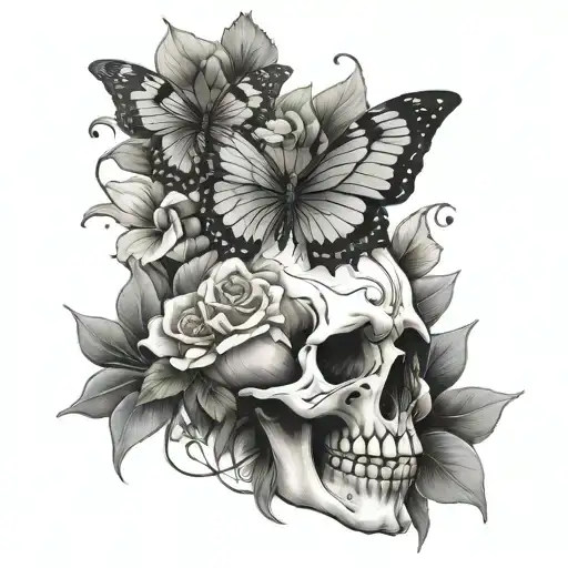 Skull Flowers Butterfly