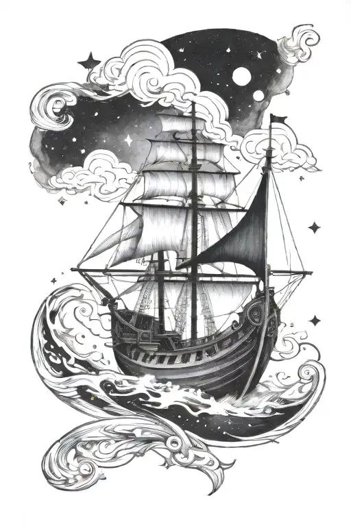 A Viking Ship Sailing Through A Galaxy Filled With Constellations