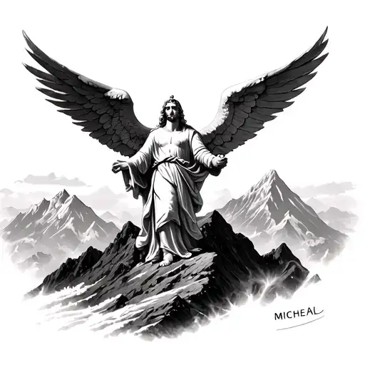 Micheal The Archangel Above A Mountain Range