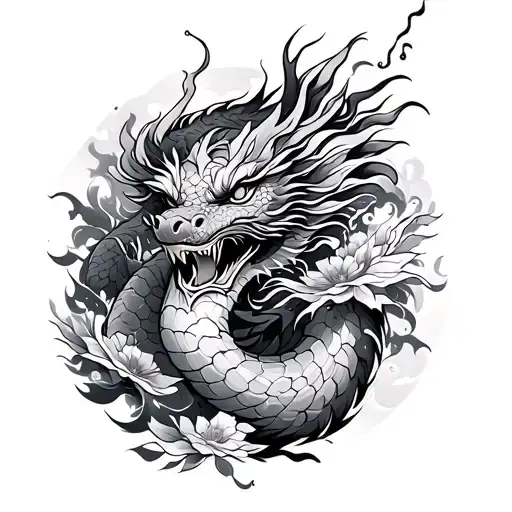 Japan Style With Dragon And Flouers