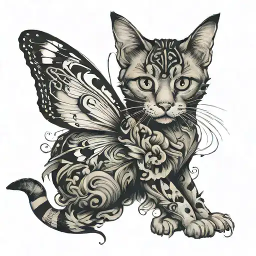 Tattoo Is A Hybrid Of A Butterfly And A Cat