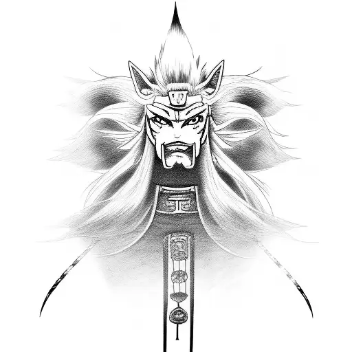 An Anime-inspired Portrait Of A Technologically Advanced Samurai With A Glowing Ninetails Tail