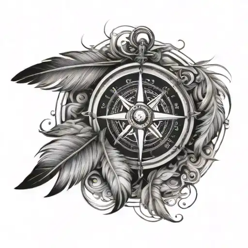 Feather And Compass Surrounded