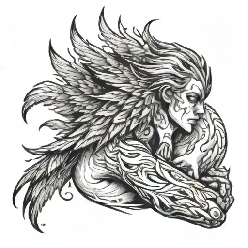 Phoenix Hugging A Persons Back That Is Infected With A Virus