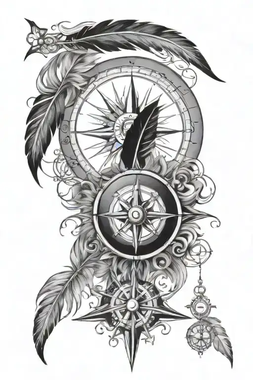 Feather And Compass Surrounded