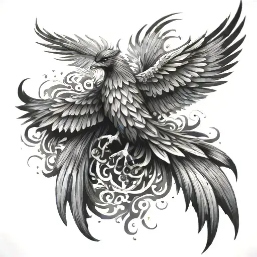 Phoenix On The Ground With Its Wings Spread Covering A Spreading Virus On The Ground