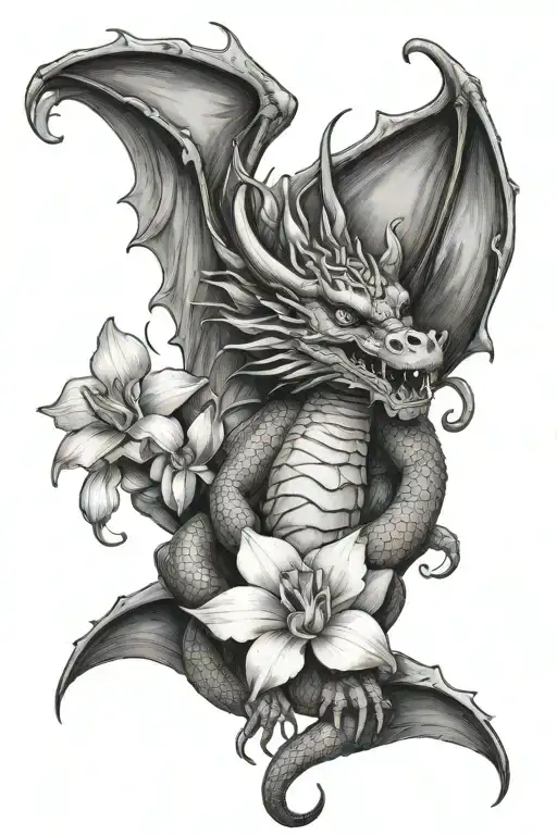 Dragon With Orchids