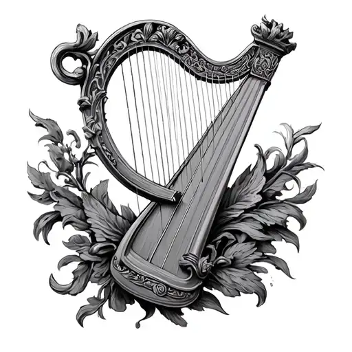 Pen Drawing Of A Harp With The Body Made Of Janus Roman God