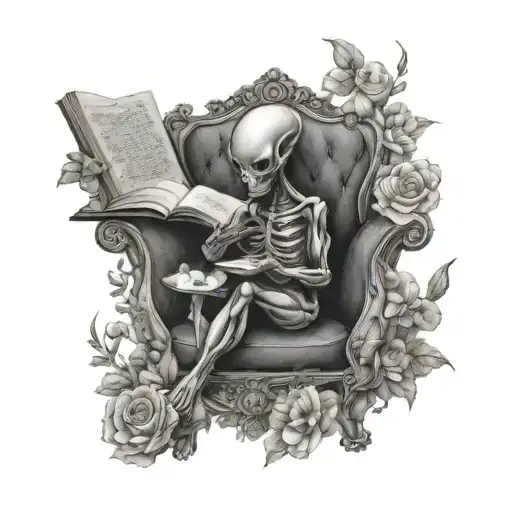 Alien Sitting On The Sofa Surrounded By Flowers Reading A Book