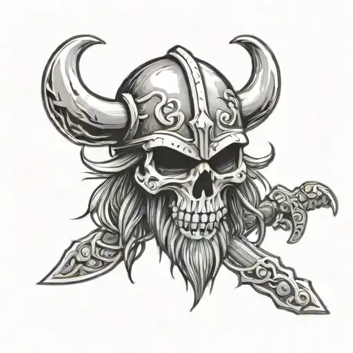 Viking Skull With War Paint And Battle Axe