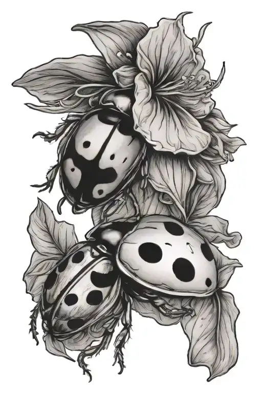 Orhidee And Petunia With Ladybug Sitting