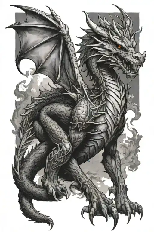 Dragon With A Direwolf Standing