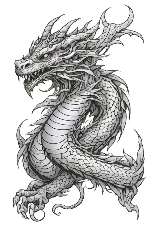 Dragon Fine Line Vertical Line Female Tattoo Design