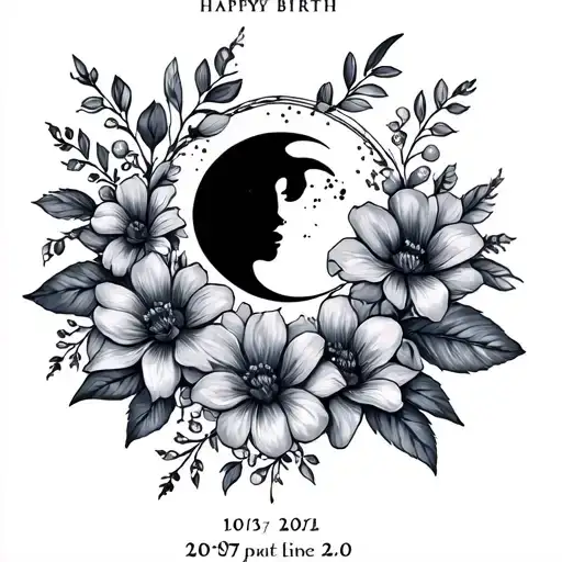 Flowers And Moon And Date Of Birth