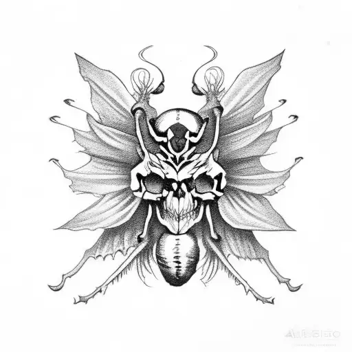 Death Moth With A Skull For A Head And Red Shading