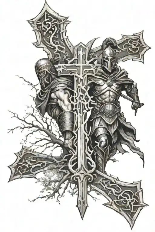 Christian Cross Right Side Fading Into A Spartan Warrior Left Side The Tree Of Life