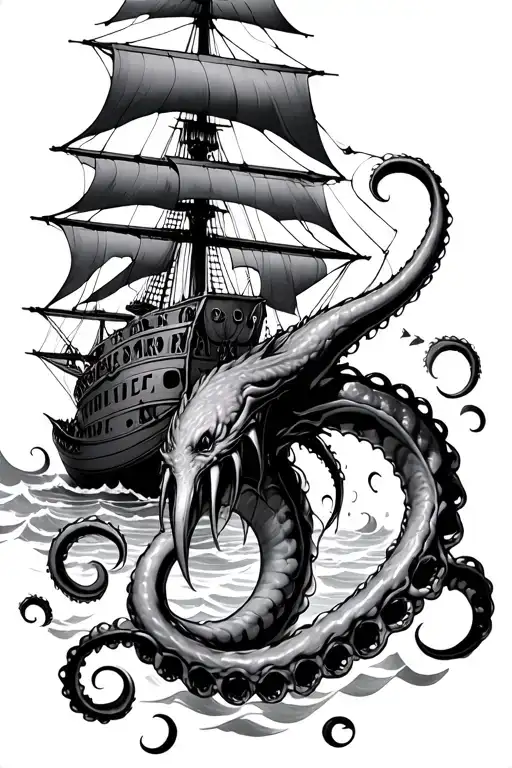 A Kraken Emerging From The Depths To Attack A Ship