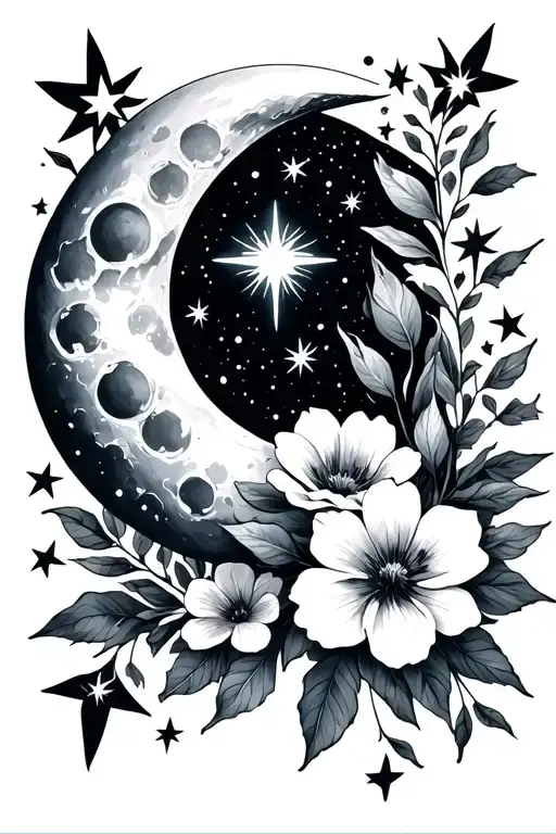 Moon And Flowers Stars Aquarius Zodiac Sign