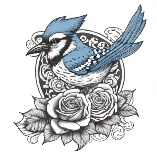 Blue Jay Sitting Upon A Rose And The Word Nanny