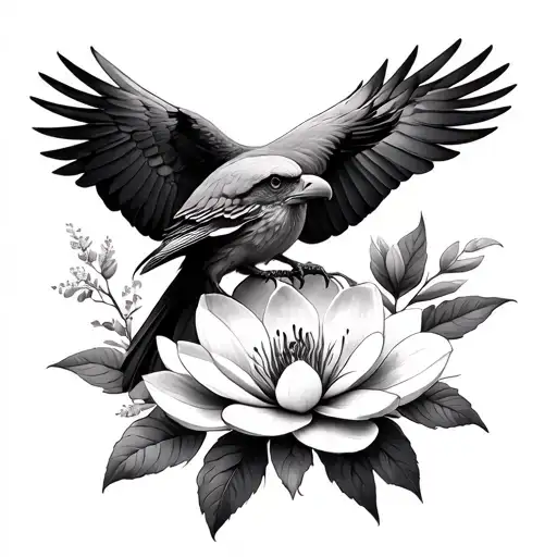Sparrow And Eagle And Magnolia Flower