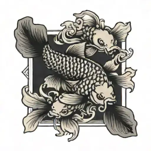 Square Postage Stamp With Koi Fish