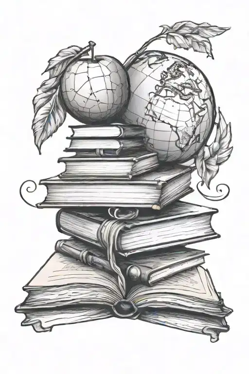 Stack Of Books An Apple And A Globe Symbolizing Teaching
