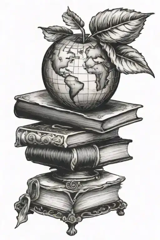 Apple Globe And Stack Of Books Symbolizing Teaching And Learning