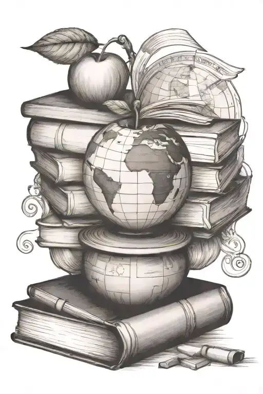 An Apple And A Globe Near A Stack Of Books Symbolizing Teaching And Learning