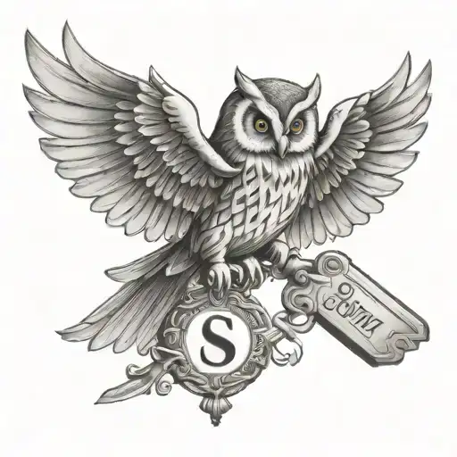 An Owl In Flight Carrying A Key With The Name Sonia On It