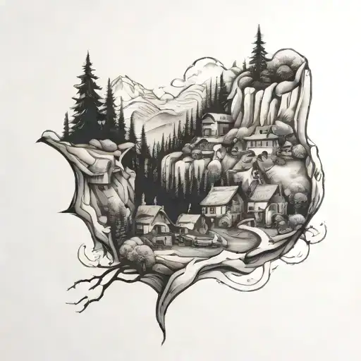 Village Nestled In Forest Mountains Inside