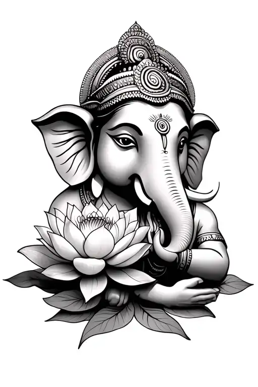 Ganesha Head With Hand Holding Lotus Flower