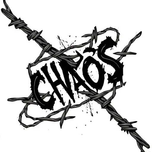 Barbed Wire With The Word Chaos Above It