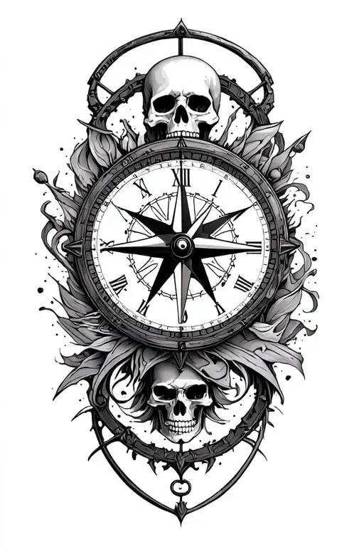 Compass Clock Skulls