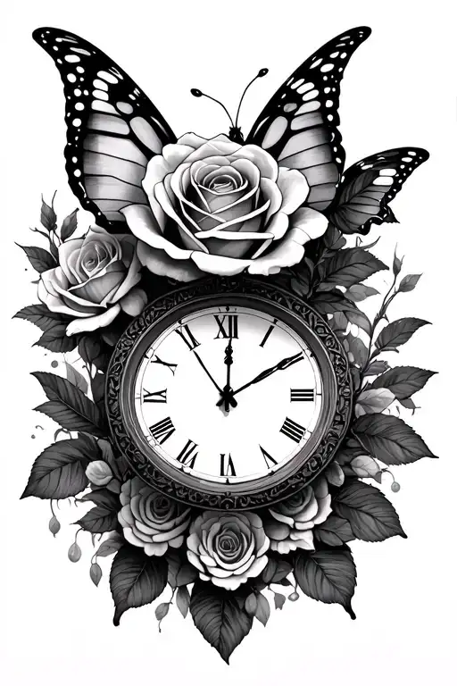 Skull Rose K9 Butterfly Clock Libra
