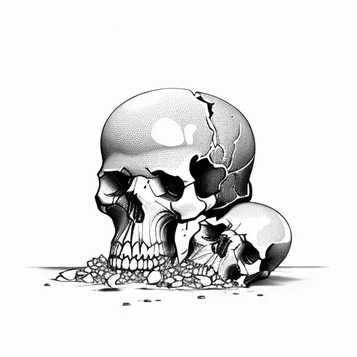 Broken Hourglass With Skulls