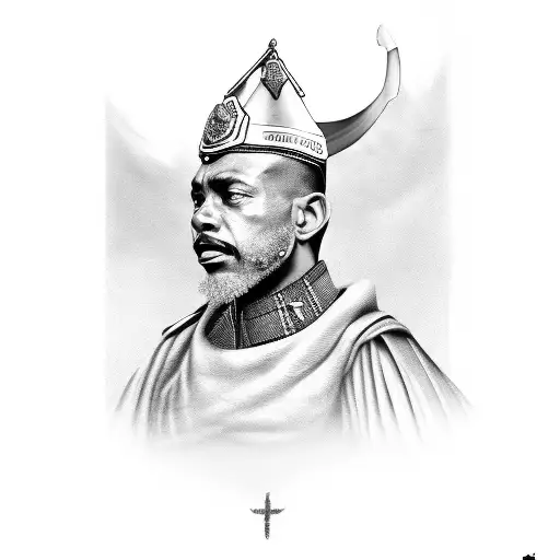 Black-grey Portrait Of A Military Leader With Candomble Elements