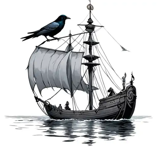 Mannanan Mac Lir As The Ferryman With A Crow Perched On The Mast To Represent The Morrigan