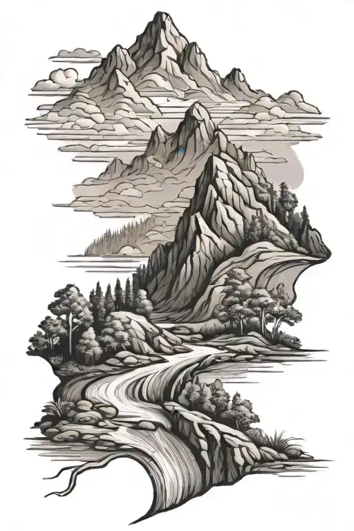 Mountain Landscape With A River Flowing