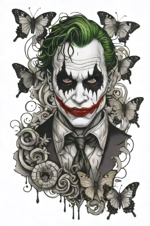 The Joker With Butterflies On The Chest With A Semicolon And Snakes