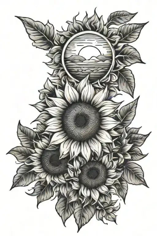 Sunflowers And Sun Rising