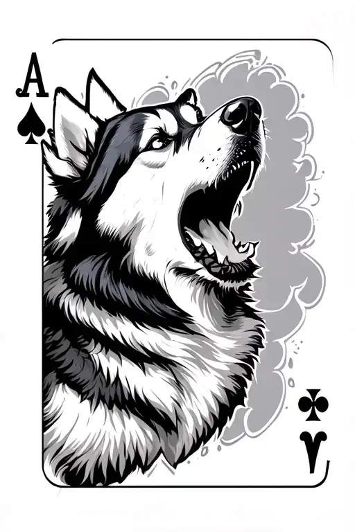 Husky Howling In The Spade Of The Ace Of Spades Card