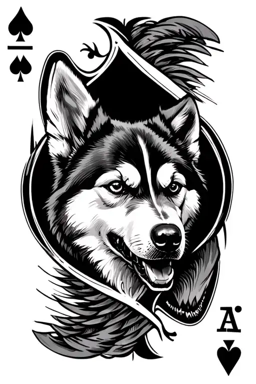 Ace Of Spades With Howling Husky Inside The Spade