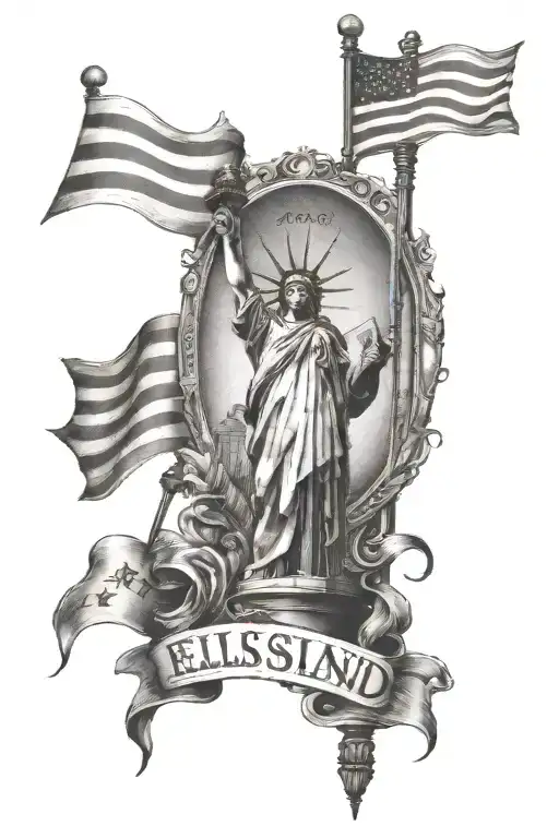 Ellis Island Usa Flag With Christian Cross